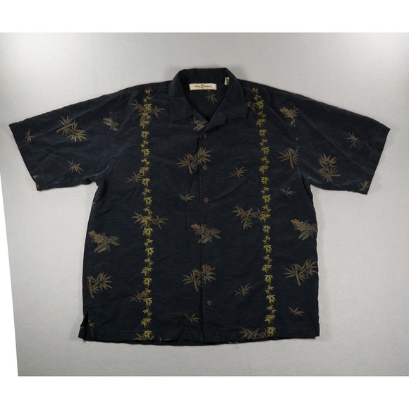 Tommy Bahama Other - Tommy Bahama Mens Large Black 100% Silk Bamboo Floral Print Camp Shirt Short Slv